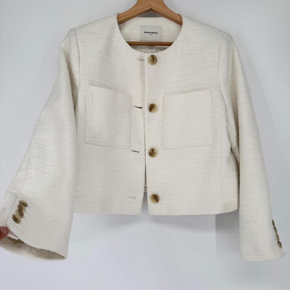 Banana Republic Tweed Jacket MP White Old Money Quiet Luxury Preppy Minimalist